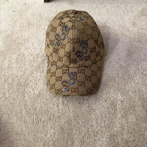 Gucci Blue Snake Print Canvas Baseball Cap